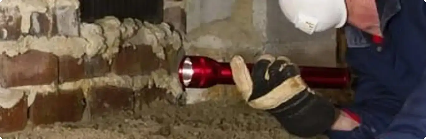Pest control technician inspecting a crawl space for ant activity in Sunland Park, NM